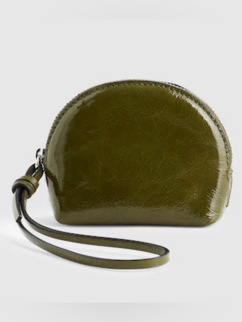 Madewell Mini Zip Olive Green Patent Leather Wristlet Pouch NWT - Picture 6 of 6